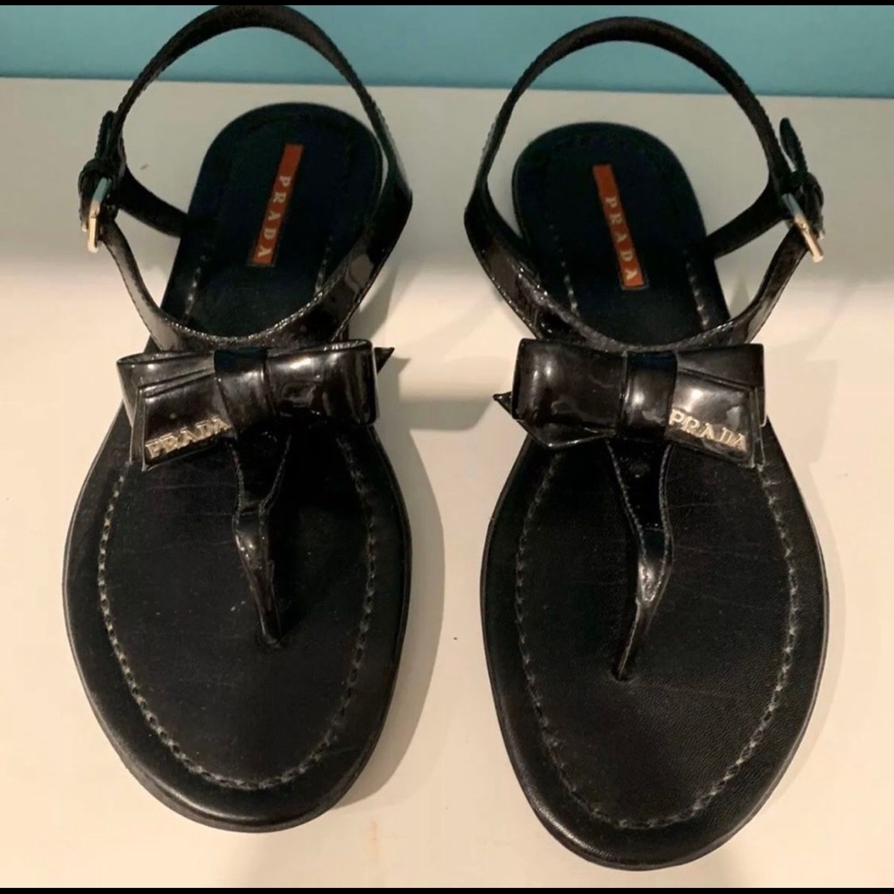 Prada Women Patent Leather Sandals, Size 36.5
